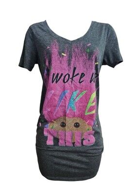 Good Luck Trolls "I Woke Up Like This" Small Gray/Pink Sleep Gown